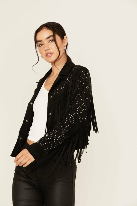 Idyllwind Blair Fringe and Studded Faux Suede Snap Jacket