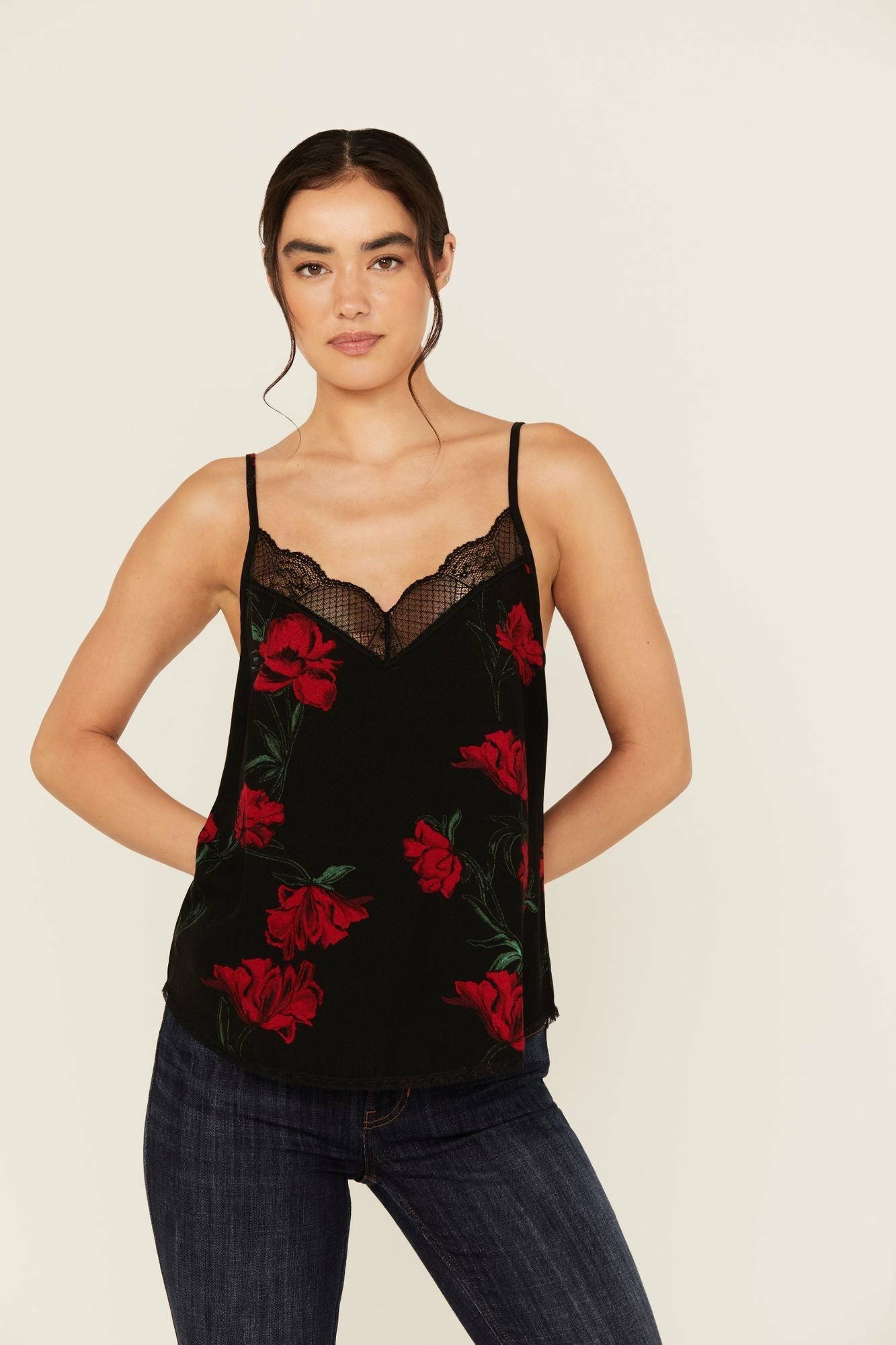 Idyllwind Chase Floral Print Lace Trim Cami Tank