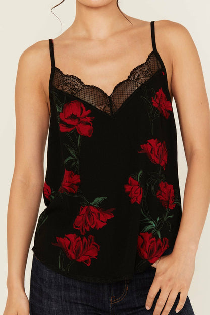 Idyllwind Chase Floral Print Lace Trim Cami Tank