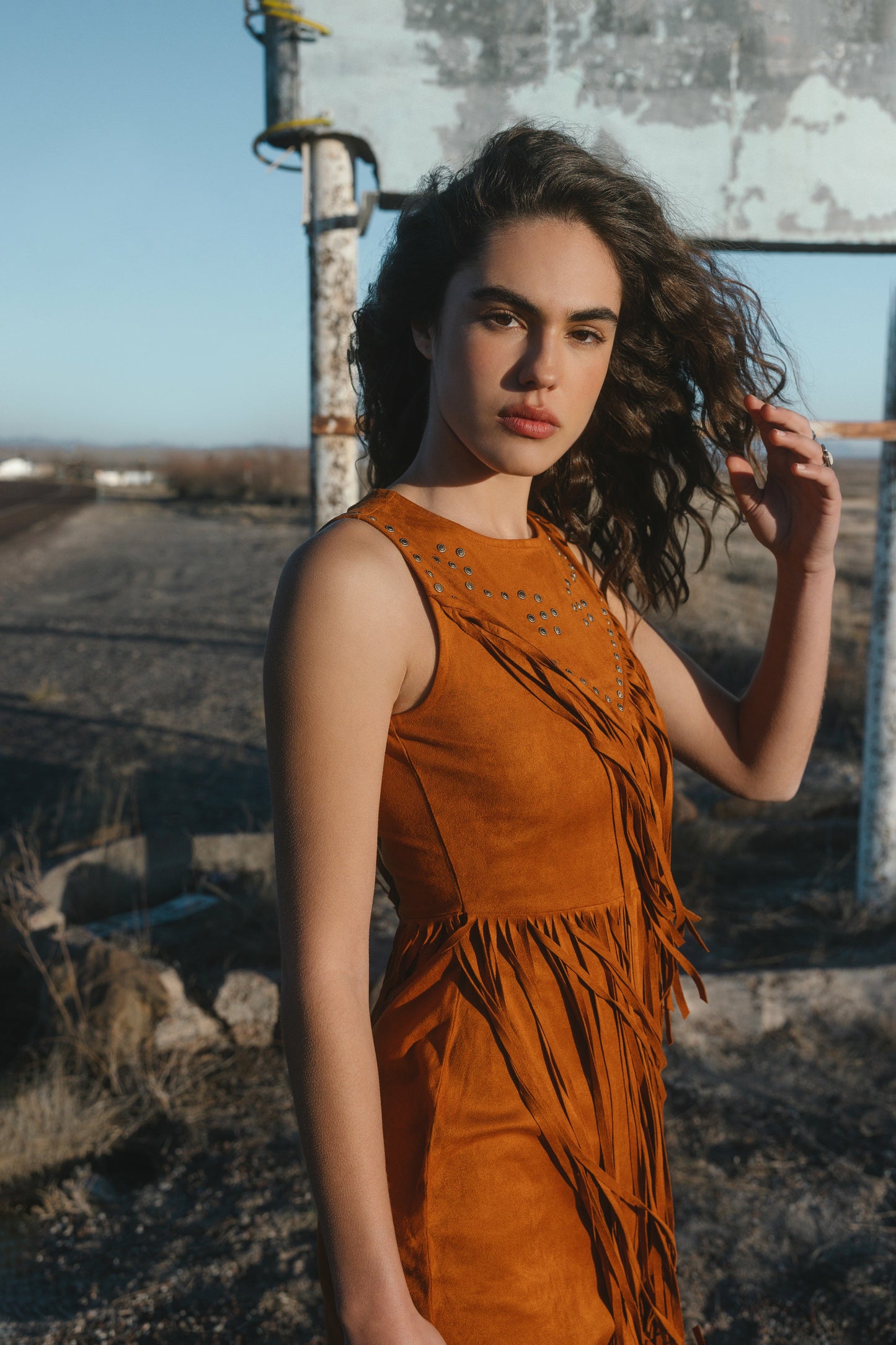 Idyllwind Garland Studded Fringe Faux Suede Sleeveless Mini Dress