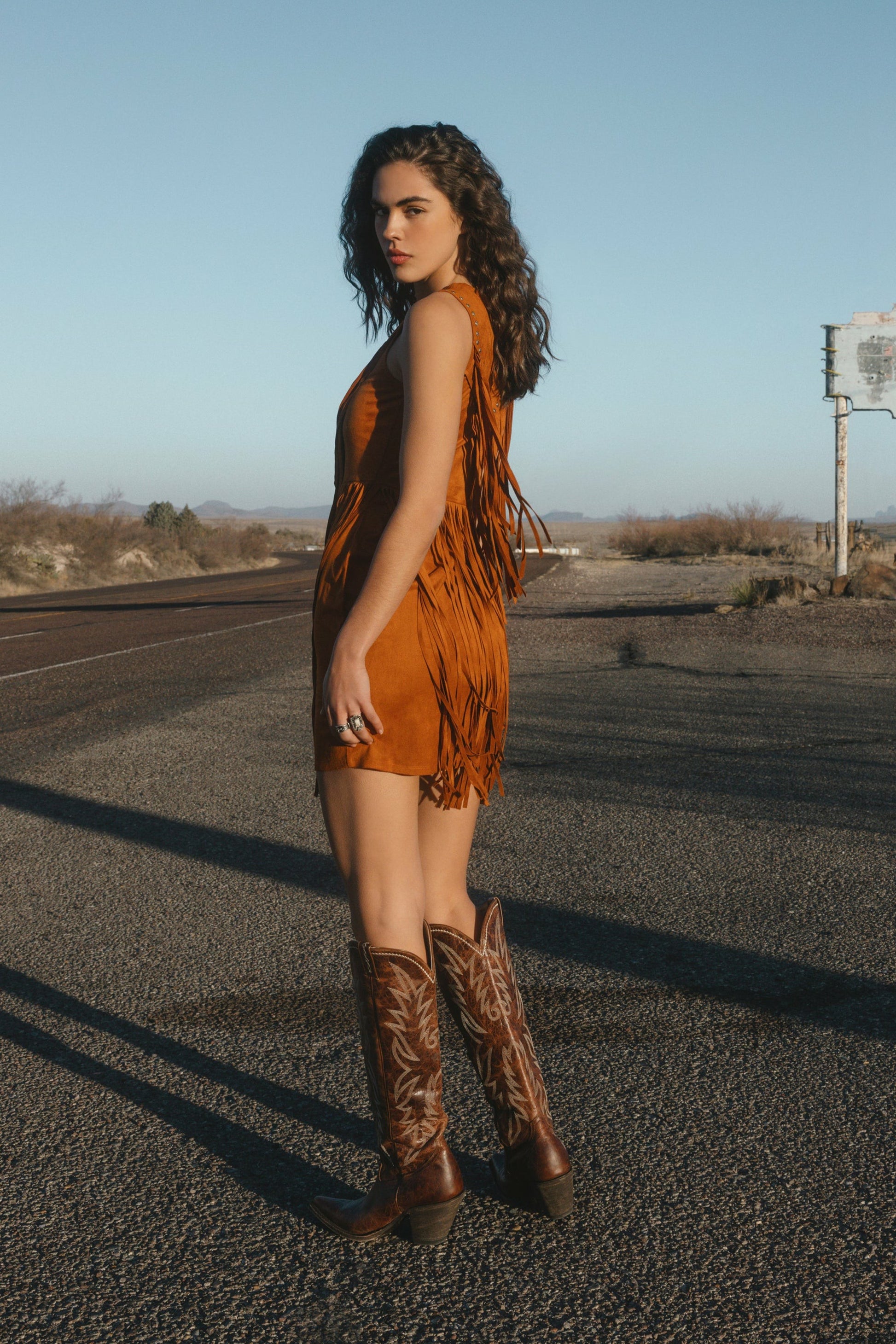 Idyllwind Garland Studded Fringe Faux Suede Sleeveless Mini Dress