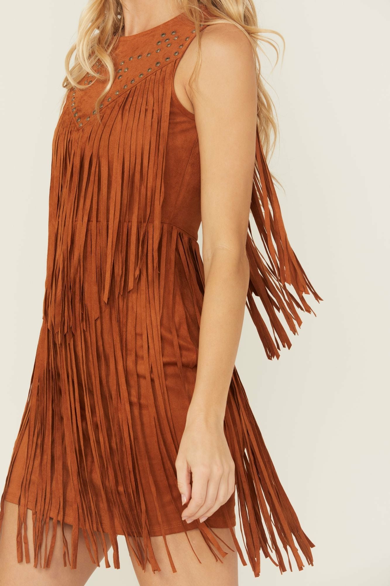 Idyllwind Garland Studded Fringe Faux Suede Sleeveless Mini Dress