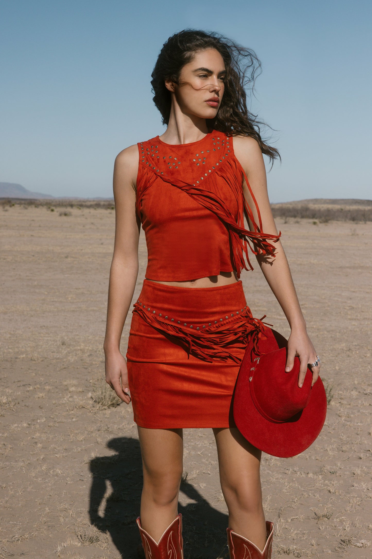 Idyllwind Wylie Studded Fringe Faux Suede Sleeveless Shirt