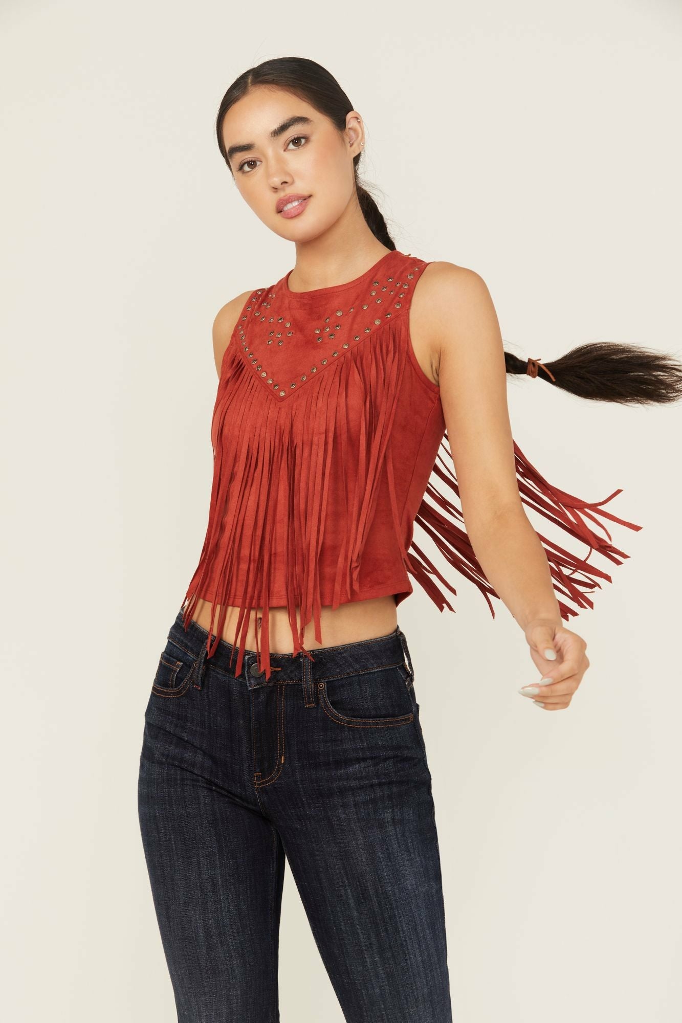 Idyllwind Wylie Studded Fringe Faux Suede Sleeveless Shirt