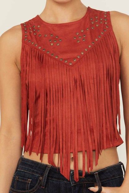Idyllwind Wylie Studded Fringe Faux Suede Sleeveless Shirt
