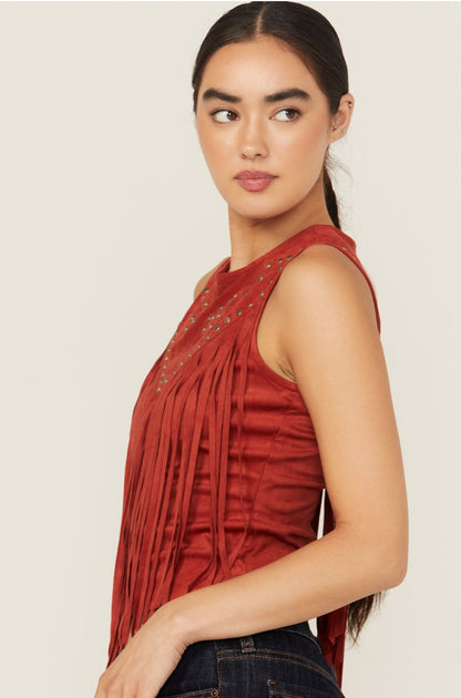 Idyllwind Wylie Studded Fringe Faux Suede Sleeveless Shirt