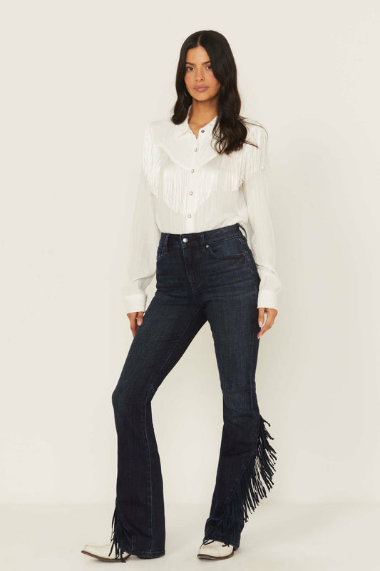 Idyllwind Allessio Dark Wash High Rise Fringe Bootcut Super Stretch Denim Jeans
