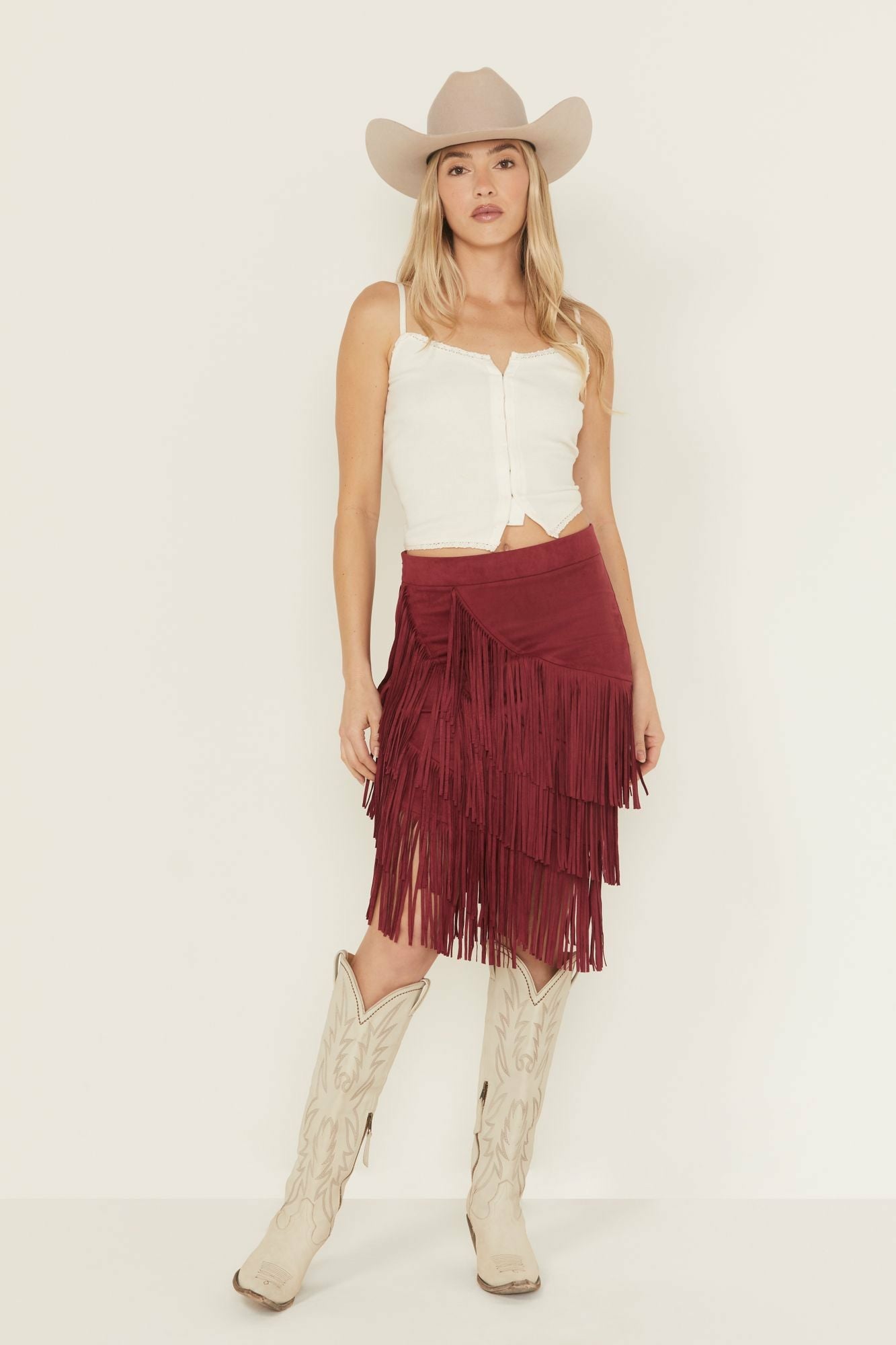 Idyllwind Tina Faux Suede Fringe Midi Skirt