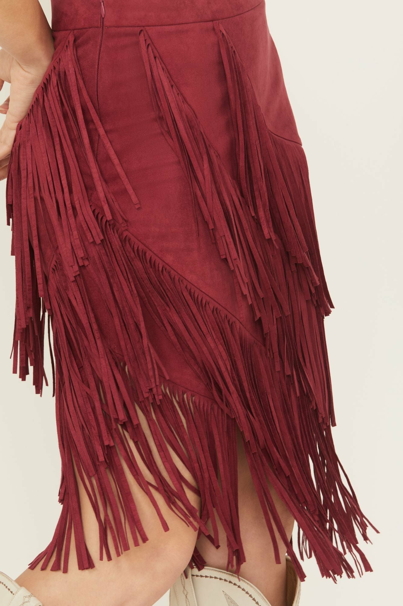 Idyllwind Tina Faux Suede Fringe Midi Skirt