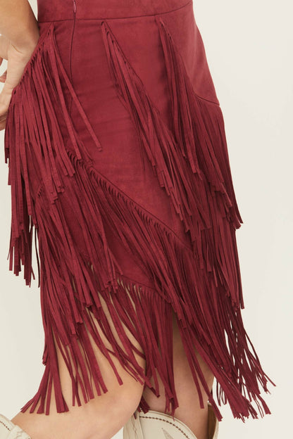 Idyllwind Tina Faux Suede Fringe Midi Skirt