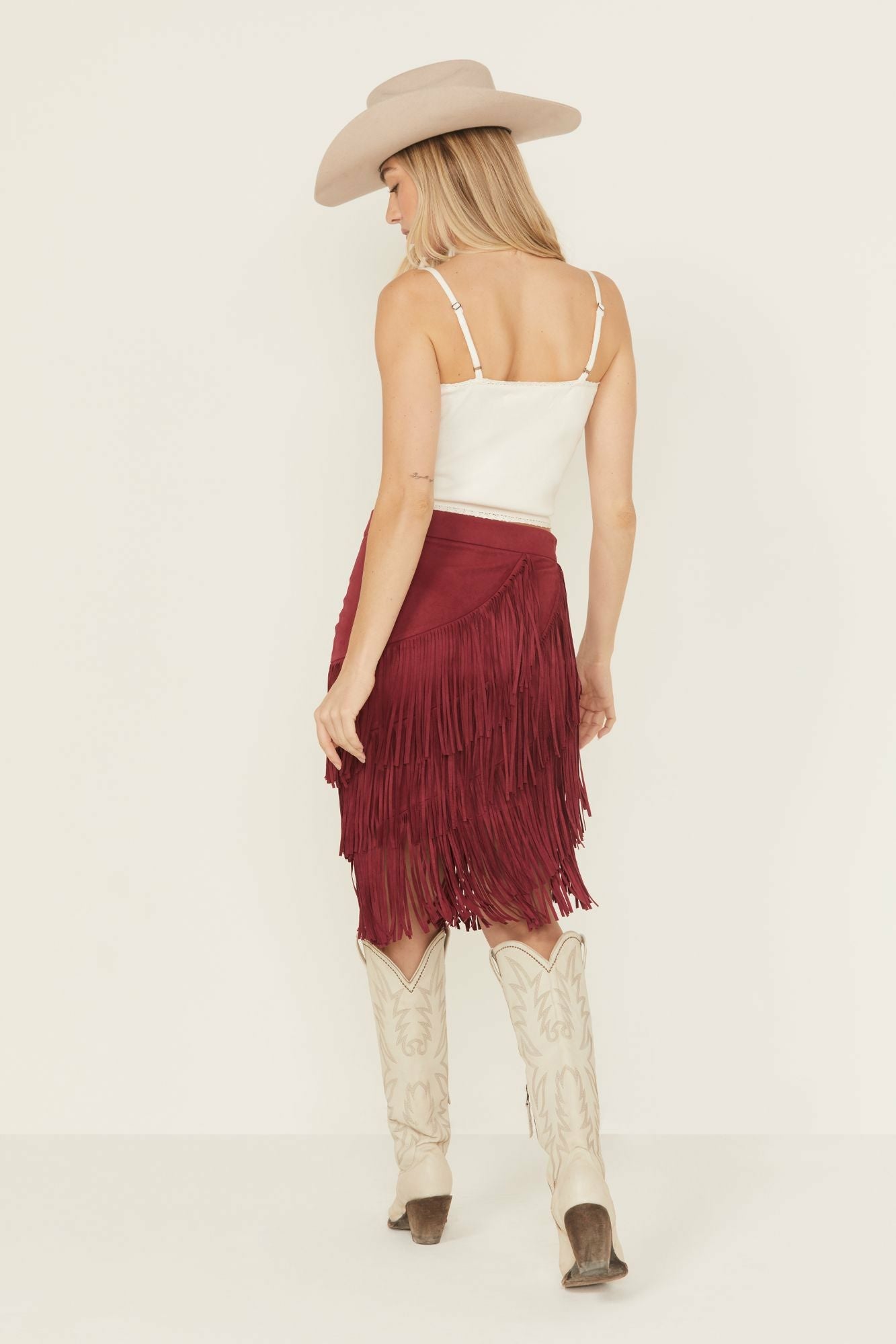 Idyllwind Tina Faux Suede Fringe Midi Skirt