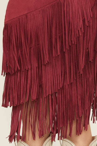 Idyllwind Tina Faux Suede Fringe Midi Skirt