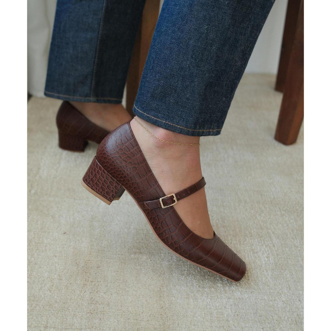 Coffee Croc Print Mirabelle mary jane heel Matisse Footwear Discount