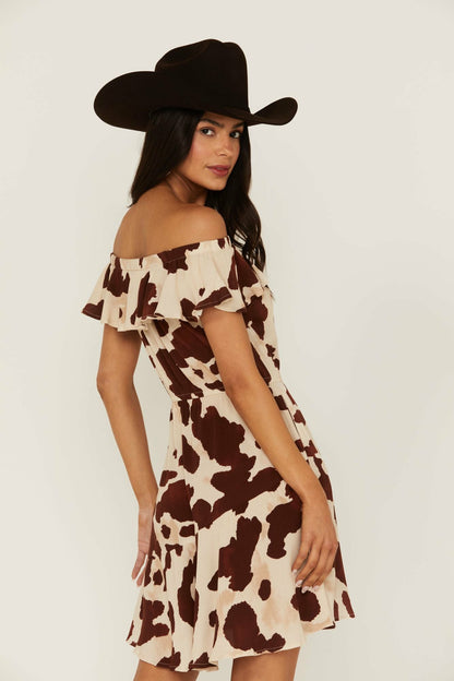 Idyllwind Made For This Off-Shoulder Cow Print Dress