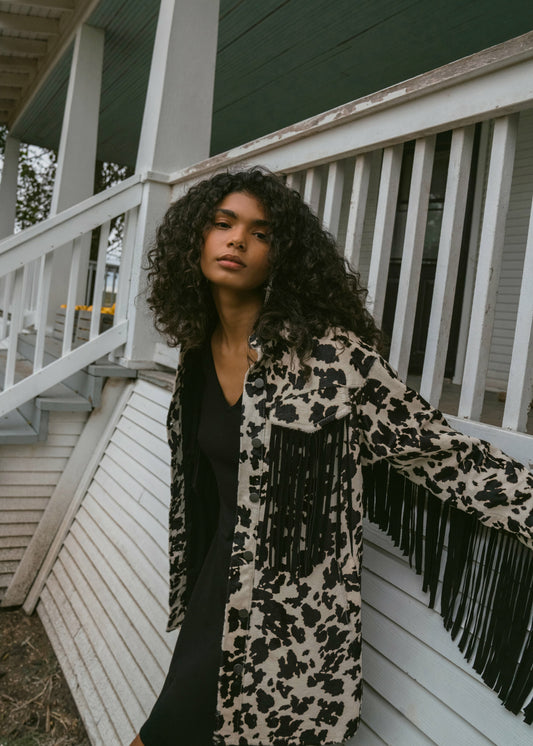 Idyllwind Hair-On Cow Hide Fringe Shacket Jacket
