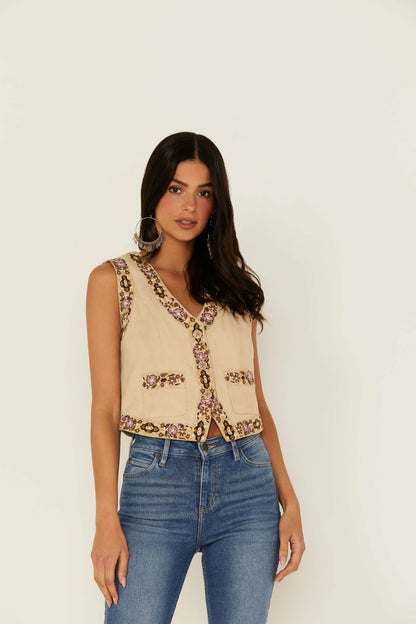 Idyllwind Embroidered Floral Suede Vest