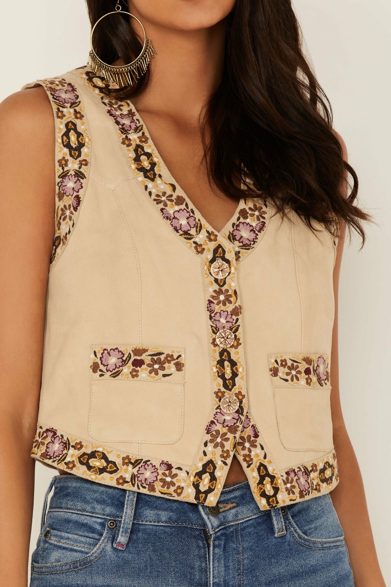 Idyllwind Embroidered Floral Suede Vest