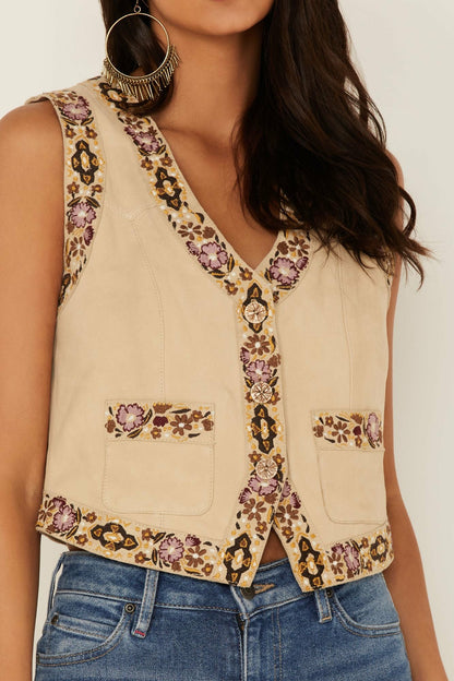 Idyllwind Embroidered Floral Suede Vest