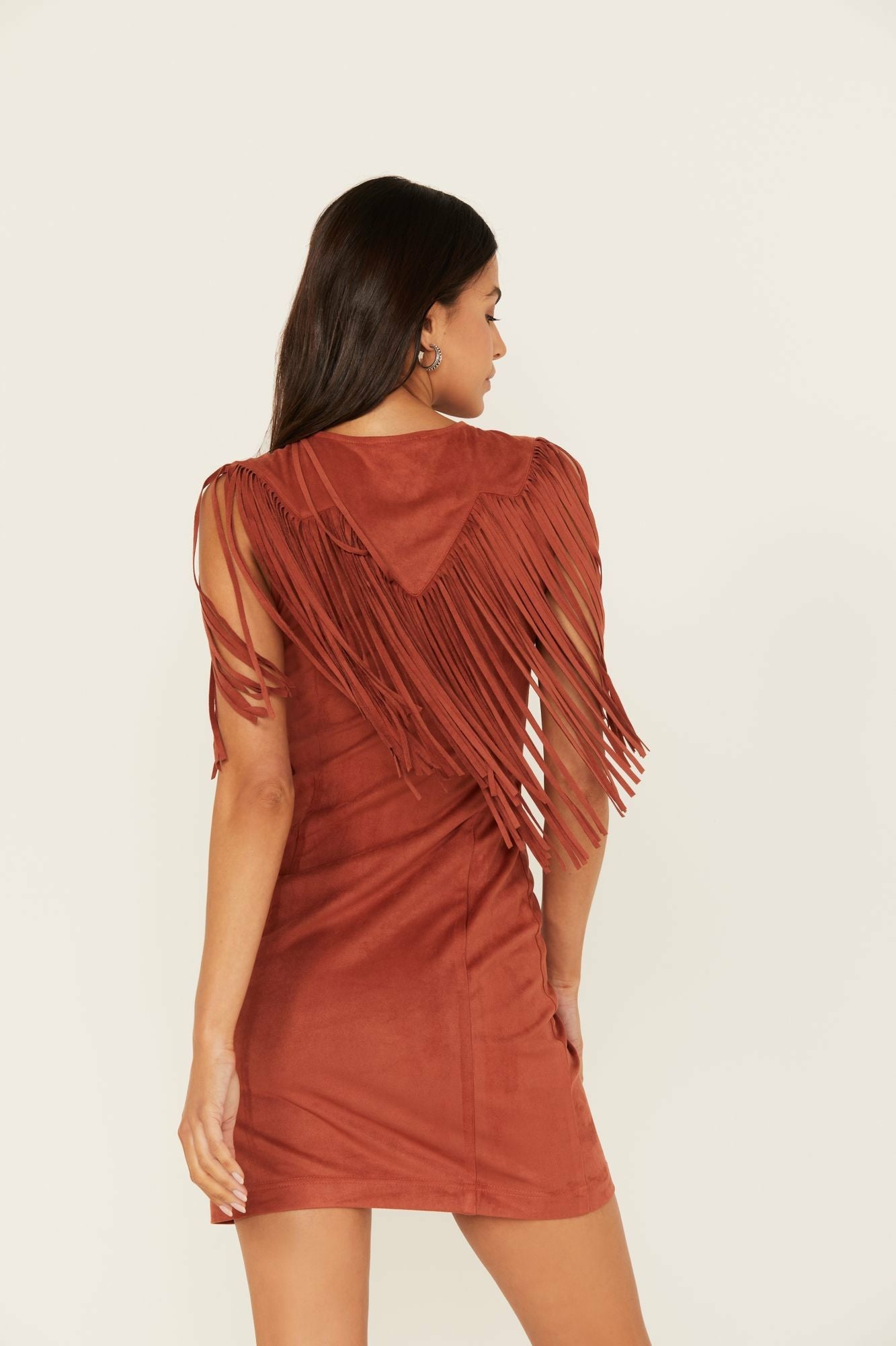 Idyllwind Lady Bird Faux Suede Fringe Muscle Sleeve Dress