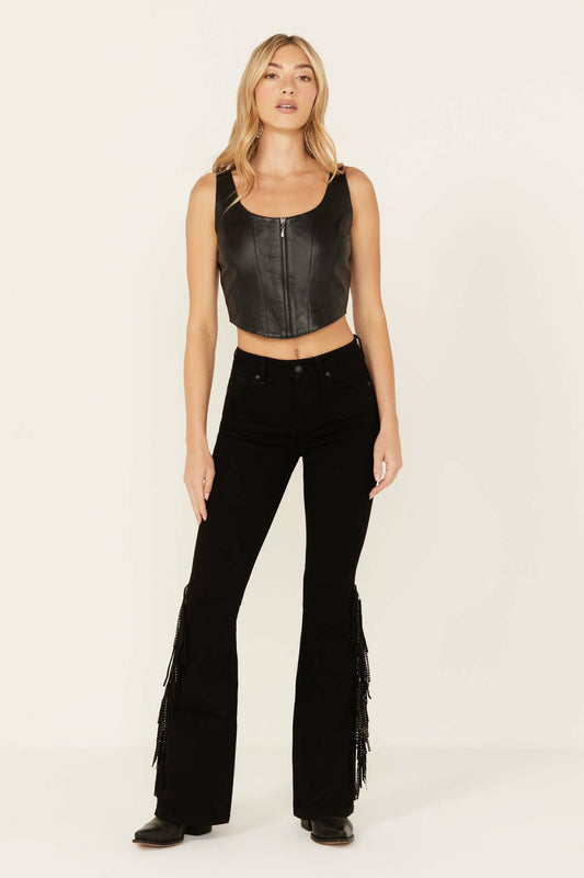 Idyllwind Bordeaux Gypsy High Rise Stretch Studded Flare Jeans