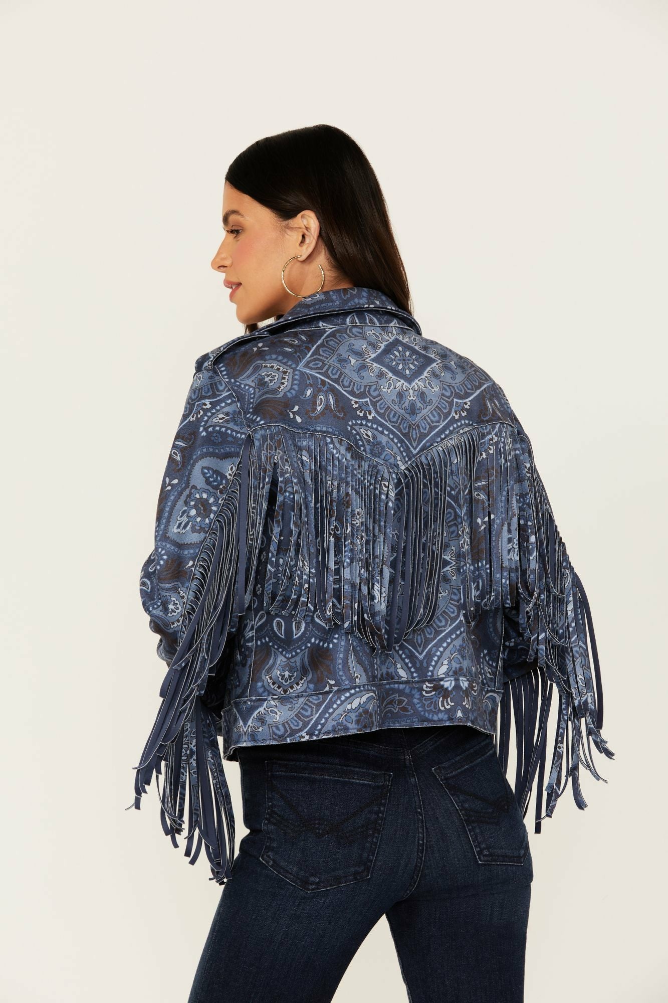 Idyllwind Banbury Printed Faux Suede Fringe Moto Jacket