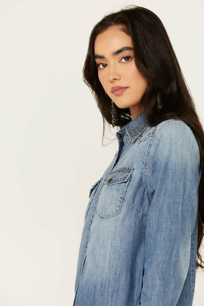 Idyllwind Rigid Wayside Studded Chambray Long Sleeve Snap Western Shirt