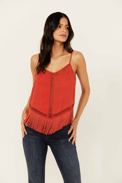 Idyllwind Briarwick Jacquard Print Fringe And Lace Tank Top