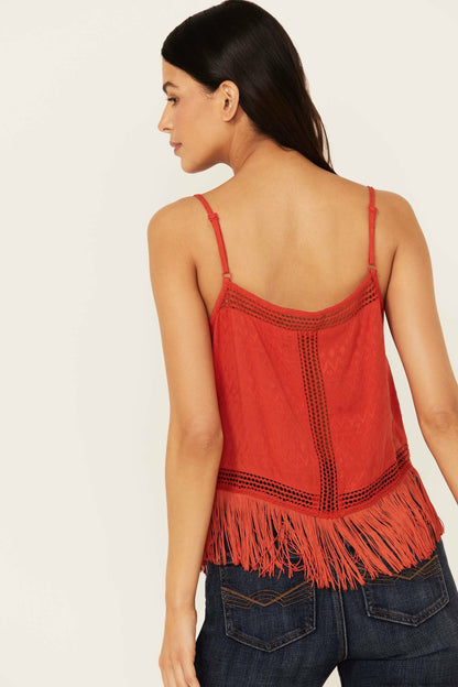 Idyllwind Briarwick Jacquard Print Fringe And Lace Tank Top