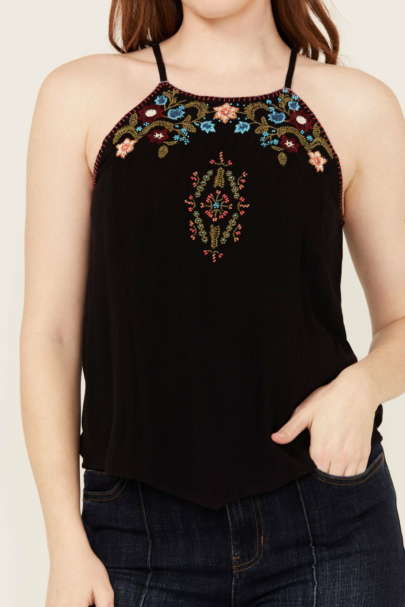 Idyllwind Surrey Embroidered And Beaded Halter Top