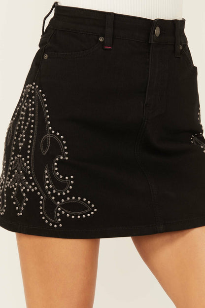 Idyllwind Burbank Embroidered And Studded Stretch Denim Skirt